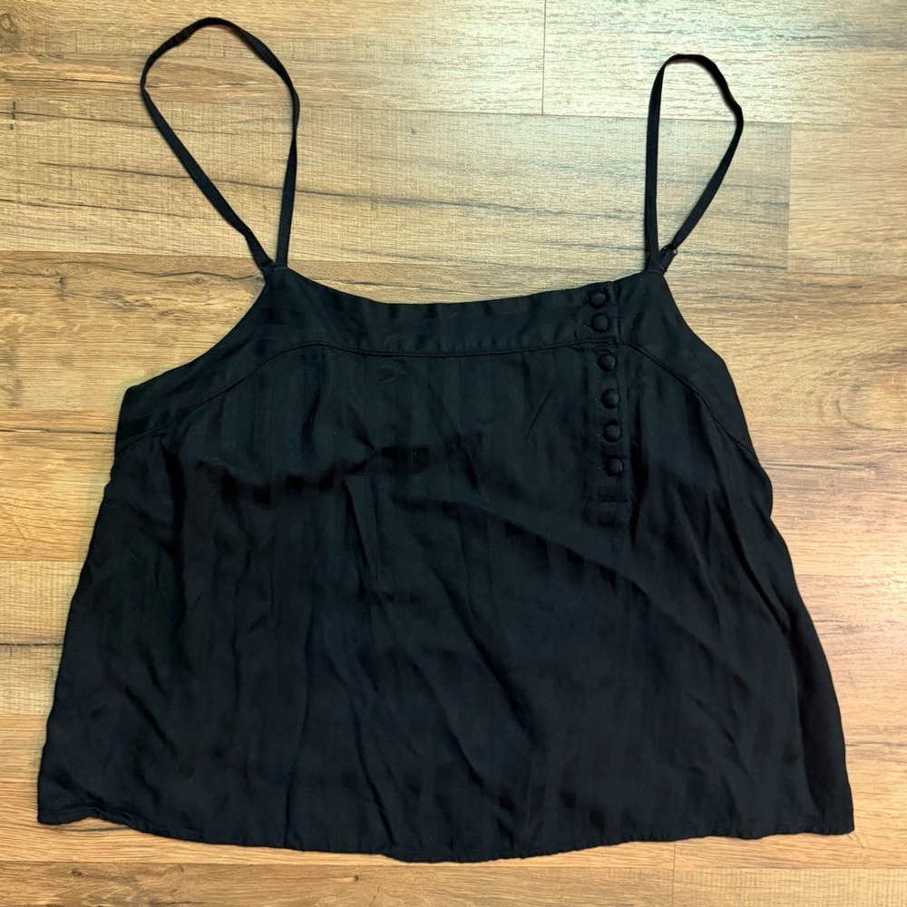 Volcom Camisole Top Black Striped Button Detail Minimalist Boho Tank Large